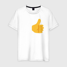 Мужская футболка хлопок с принтом Палец вверх в Курске, 100% хлопок | прямой крой, круглый вырез горловины, длина до линии бедер, слегка спущенное плечо. | белая футболка | желтый | желтый палец вверх. | палец