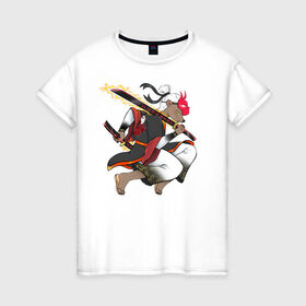 Женская футболка хлопок с принтом Honey badger samurai в Курске, 100% хлопок | прямой крой, круглый вырез горловины, длина до линии бедер, слегка спущенное плечо | барсук | зверь | иллюстрация | китай | медоед | самурай