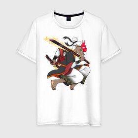 Мужская футболка хлопок с принтом Honey badger samurai в Курске, 100% хлопок | прямой крой, круглый вырез горловины, длина до линии бедер, слегка спущенное плечо. | барсук | зверь | иллюстрация | китай | медоед | самурай