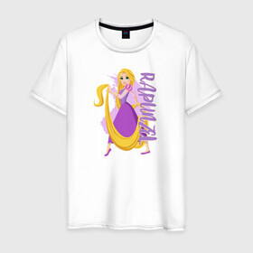 Мужская футболка хлопок с принтом Rapunzel Princess в Курске, 100% хлопок | прямой крой, круглый вырез горловины, длина до линии бедер, слегка спущенное плечо. | Тематика изображения на принте: disney | disney princess | rapunzel | дисней | прнцесса | рапунцель