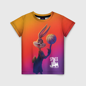 Детская футболка 3D с принтом Space Jam 2 Багз Банни в Курске, 100% гипоаллергенный полиэфир | прямой крой, круглый вырез горловины, длина до линии бедер, чуть спущенное плечо, ткань немного тянется | Тематика изображения на принте: bugs bunny | space jam | space jam 2 | space jam a new legacy | vdzabma | багз банни | космический джем | космический джем 2 | космический джем: новое поколение