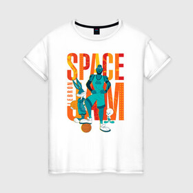 Женская футболка хлопок с принтом Space Jam Lebron в Курске, 100% хлопок | прямой крой, круглый вырез горловины, длина до линии бедер, слегка спущенное плечо | bugs bunny | lebron james | space jam | space jam 2 | space jam a new legacy | tweety | vdzabma | багз банни | космический джем | космический джем 2 | космический джем: новое поколение | леброн джеймс | твити