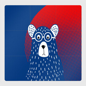 Магнитный плакат 3Х3 с принтом Медведь в Курске, Полимерный материал с магнитным слоем | 9 деталей размером 9*9 см | Тематика изображения на принте: животные | звери | косолапый | лесные звери | медвед | медведь | очки | хищник