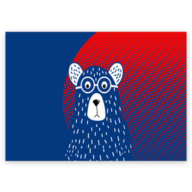 Поздравительная открытка с принтом Медведь в Курске, 100% бумага | плотность бумаги 280 г/м2, матовая, на обратной стороне линовка и место для марки
 | Тематика изображения на принте: животные | звери | косолапый | лесные звери | медвед | медведь | очки | хищник