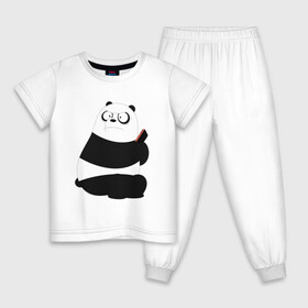 Детская пижама хлопок с принтом Возмущенная панда в Курске, 100% хлопок |  брюки и футболка прямого кроя, без карманов, на брюках мягкая резинка на поясе и по низу штанин
 | белый медведь | возмущение | животное | зависимость | медведь | панда | телефон