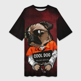 Платье-футболка 3D с принтом Cool dog в Курске,  |  | арт | графика | животные | заключенный | звери | зек | мопс | наручники | собака