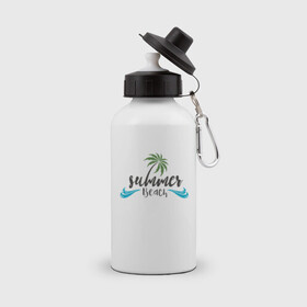 Бутылка спортивная с принтом Summer Beach в Курске, металл | емкость — 500 мл, в комплекте две пластиковые крышки и карабин для крепления | иллюстрация | лето | отдых | пальма | пляж