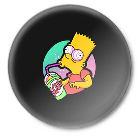Значок с принтом Барт с содой в Курске,  металл | круглая форма, металлическая застежка в виде булавки | Тематика изображения на принте: bart | simpsons | the simpson | барт | мульт | мультфильм | симпсоны
