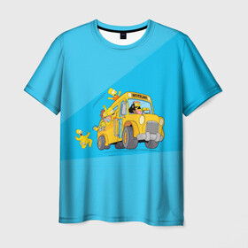 Мужская футболка 3D с принтом Автобус в Неверленд в Курске, 100% полиэфир | прямой крой, круглый вырез горловины, длина до линии бедер | bart | gomer | liza | simpsons | the simpson | барт | гомер | лиза | мульт | мультфильм | симпсоны