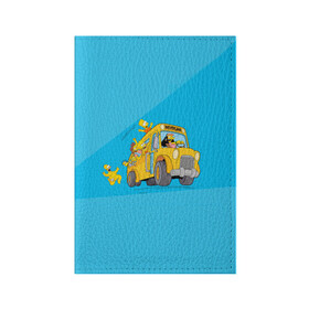 Обложка для паспорта матовая кожа с принтом Автобус в Неверленд в Курске, натуральная матовая кожа | размер 19,3 х 13,7 см; прозрачные пластиковые крепления | bart | gomer | liza | simpsons | the simpson | барт | гомер | лиза | мульт | мультфильм | симпсоны