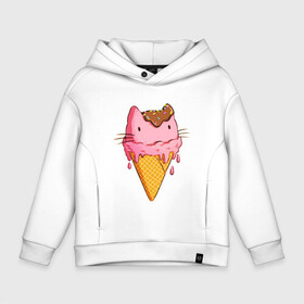 Детское худи Oversize хлопок с принтом Cat Ice Cream в Курске, френч-терри — 70% хлопок, 30% полиэстер. Мягкий теплый начес внутри —100% хлопок | боковые карманы, эластичные манжеты и нижняя кромка, капюшон на магнитной кнопке | animal | cat | cute | ice cream | kitty | meow | друг | еда | животные | киска | кися | китти | кот | котенок | котик | котэ | кошечка | кошка | мороженое | мур | мяу | питомец