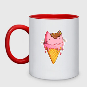 Кружка двухцветная с принтом Cat Ice Cream в Курске, керамика | объем — 330 мл, диаметр — 80 мм. Цветная ручка и кайма сверху, в некоторых цветах — вся внутренняя часть | Тематика изображения на принте: animal | cat | cute | ice cream | kitty | meow | друг | еда | животные | киска | кися | китти | кот | котенок | котик | котэ | кошечка | кошка | мороженое | мур | мяу | питомец