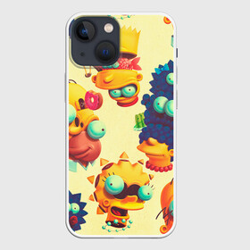 Чехол для iPhone 13 mini с принтом Crazy Simpsons в Курске,  |  | bart | gomer | liza | simpsons | the simpson | барт | гомер | лиза | мардж | мульт | мультфильм | симпсоны