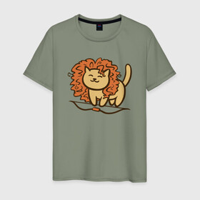 Мужская футболка хлопок с принтом Cat Lion в Курске, 100% хлопок | прямой крой, круглый вырез горловины, длина до линии бедер, слегка спущенное плечо. | animal | cat | cute | kitty | lion | meow | друг | животные | киска | кися | китти | кот | котенок | котик | котэ | кошечка | кошка | лев | мур | мяу | питомец