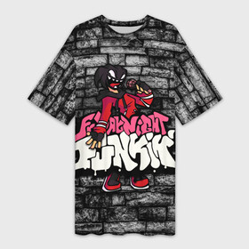 Платье-футболка 3D с принтом Friday Night Funkin A.G.O.T.I. в Курске,  |  | agoti | character | fnf | аготи | буквы | игра | красный | логотип | микрофон | персонаж friday night funkin | рисовка | розовый | фрайдей