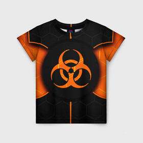 Детская футболка 3D с принтом ХИМИЧЕСКАЯ ОПАСНОСТЬ 3D в Курске, 100% гипоаллергенный полиэфир | прямой крой, круглый вырез горловины, длина до линии бедер, чуть спущенное плечо, ткань немного тянется | вредные | знак | опасность | соты | текстура | химия