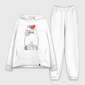 Женский костюм хлопок Oversize с принтом I Love Cats в Курске,  |  | animal | cat | cute | kitty | love | meow | друг | животные | киска | кися | китти | кот | котенок | котик | котэ | кошечка | кошка | любовь | мур | мяу | питомец | сердце