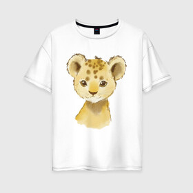 Женская футболка хлопок Oversize с принтом Нарисованный львенок  в Курске, 100% хлопок | свободный крой, круглый ворот, спущенный рукав, длина до линии бедер
 | иллюстрации | кошки | львенок | милые звери | рисунки | хужожники