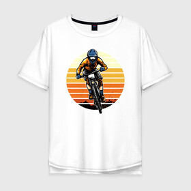 Мужская футболка хлопок Oversize с принтом Велоэкстрим в Курске, 100% хлопок | свободный крой, круглый ворот, “спинка” длиннее передней части | bmx | rider | велогонки | рампа | экстремальный спорт | экстрим | экстримрайдер
