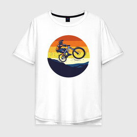 Мужская футболка хлопок Oversize с принтом Один против гор в Курске, 100% хлопок | свободный крой, круглый ворот, “спинка” длиннее передней части | bmx | rider | велогонки | рампа | экстремальный спорт | экстрим | экстримрайдер