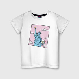 Детская футболка хлопок с принтом Liberty Pizza в Курске, 100% хлопок | круглый вырез горловины, полуприлегающий силуэт, длина до линии бедер | еда | пицца | прикол | статуя свободы | сша | фастфуд | юмор
