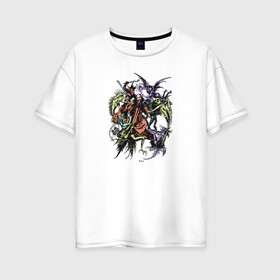 Женская футболка хлопок Oversize с принтом Demon attack в Курске, 100% хлопок | свободный крой, круглый ворот, спущенный рукав, длина до линии бедер
 | monster | ад | демон | дьявол | мифическое существо | монстр | сатана | страшный | черт