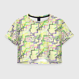 Женская футболка Crop-top 3D с принтом Geometric Color в Курске, 100% полиэстер | круглая горловина, длина футболки до линии талии, рукава с отворотами | абстракция | краски | кубизм | линии | модерн