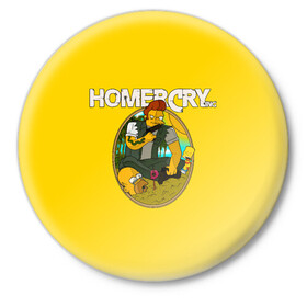 Значок с принтом Homer Cry в Курске,  металл | круглая форма, металлическая застежка в виде булавки | far cry | farcray | gomer | homer | simpsons | the simpson | гомер | мульт | мультфильм | симпсоны | фар край