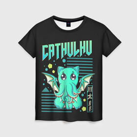 Женская футболка 3D с принтом CatHulhu в Курске, 100% полиэфир ( синтетическое хлопкоподобное полотно) | прямой крой, круглый вырез горловины, длина до линии бедер | ancient | azathoth | call | cat | cthulhu | dagon | good | howard | hydra | lovecraft | luck | nyarlathotep | of | phillips | the | unknown | yog sothoth | азатот | гидра | говард | дагон | древний | зов | йог сотот | кот | кошка | ктулху | лавкрафт | нев
