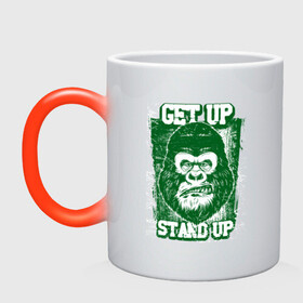 Кружка хамелеон с принтом Get Up - Stand Up в Курске, керамика | меняет цвет при нагревании, емкость 330 мл | bob marley | get up | get up stand up | gorilla | stand up | боб марли | вставай | горилла | обезьяна