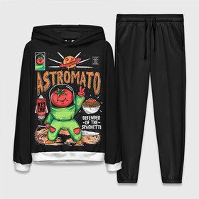 Женский костюм 3D (с толстовкой) с принтом Astromato в Курске,  |  | alive | astronaut | defender | food | galaxy | ketchup | monster | moon | pizza | planet | space | spaghetti | tomato | vegetable | астронавт | галактика | еда | живая | живой | защитник | кетчуп | космос | луна | монстр | овощ | пицца | планета | помидор