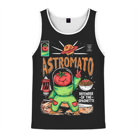 Мужская майка 3D с принтом Astromato в Курске, 100% полиэстер | круглая горловина, приталенный силуэт, длина до линии бедра. Пройма и горловина окантованы тонкой бейкой | alive | astronaut | defender | food | galaxy | ketchup | monster | moon | pizza | planet | space | spaghetti | tomato | vegetable | астронавт | галактика | еда | живая | живой | защитник | кетчуп | космос | луна | монстр | овощ | пицца | планета | помидор