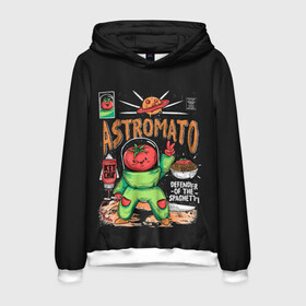Мужская толстовка 3D с принтом Astromato в Курске, 100% полиэстер | двухслойный капюшон со шнурком для регулировки, мягкие манжеты на рукавах и по низу толстовки, спереди карман-кенгуру с мягким внутренним слоем. | alive | astronaut | defender | food | galaxy | ketchup | monster | moon | pizza | planet | space | spaghetti | tomato | vegetable | астронавт | галактика | еда | живая | живой | защитник | кетчуп | космос | луна | монстр | овощ | пицца | планета | помидор