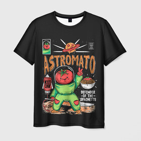 Мужская футболка 3D с принтом Astromato в Курске, 100% полиэфир | прямой крой, круглый вырез горловины, длина до линии бедер | Тематика изображения на принте: alive | astronaut | defender | food | galaxy | ketchup | monster | moon | pizza | planet | space | spaghetti | tomato | vegetable | астронавт | галактика | еда | живая | живой | защитник | кетчуп | космос | луна | монстр | овощ | пицца | планета | помидор