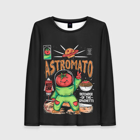 Женский лонгслив 3D с принтом Astromato в Курске, 100% полиэстер | длинные рукава, круглый вырез горловины, полуприлегающий силуэт | alive | astronaut | defender | food | galaxy | ketchup | monster | moon | pizza | planet | space | spaghetti | tomato | vegetable | астронавт | галактика | еда | живая | живой | защитник | кетчуп | космос | луна | монстр | овощ | пицца | планета | помидор