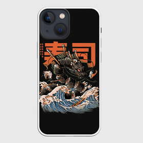 Чехол для iPhone 13 mini с принтом Sushi Dragon в Курске,  |  | breathing | chinese | dragonblack | fire | helicopter | japan | marine | monster | ocean | reptile | sea | sticks | sushi | water | waves | вертолет | вода | волны | дракон | китайский | монстр | море | морской | огнедышащий | океан | палочки