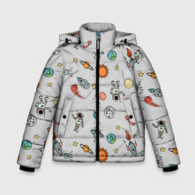 Зимняя куртка для мальчиков 3D с принтом Космический астронавт в Курске, ткань верха — 100% полиэстер; подклад — 100% полиэстер, утеплитель — 100% полиэстер | длина ниже бедра, удлиненная спинка, воротник стойка и отстегивающийся капюшон. Есть боковые карманы с листочкой на кнопках, утяжки по низу изделия и внутренний карман на молнии. 

Предусмотрены светоотражающий принт на спинке, радужный светоотражающий элемент на пуллере молнии и на резинке для утяжки | космос | луна | млечный путь | ракета | станция