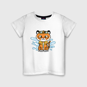 Детская футболка хлопок с принтом Тигренок на отдыхе в Курске, 100% хлопок | круглый вырез горловины, полуприлегающий силуэт, длина до линии бедер | tiger | брызги воды | вода | животное | зверь | очки | тигр | тигренок | хищник