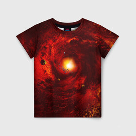 Детская футболка 3D с принтом КОСМИЧЕСКИЙ ВИХРЬ в Курске, 100% гипоаллергенный полиэфир | прямой крой, круглый вырез горловины, длина до линии бедер, чуть спущенное плечо, ткань немного тянется | вселенная | галактика | звёзды | земля | космос | лучи | планеты | сияние | солнце