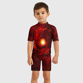Детский купальный костюм 3D с принтом КОСМИЧЕСКИЙ ВИХРЬ в Курске, Полиэстер 85%, Спандекс 15% | застежка на молнии на спине | вселенная | галактика | звёзды | земля | космос | лучи | планеты | сияние | солнце