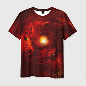 Мужская футболка 3D с принтом КОСМИЧЕСКИЙ ВИХРЬ в Курске, 100% полиэфир | прямой крой, круглый вырез горловины, длина до линии бедер | вселенная | галактика | звёзды | земля | космос | лучи | планеты | сияние | солнце