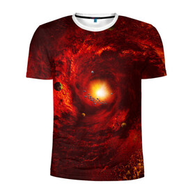 Мужская футболка 3D спортивная с принтом КОСМИЧЕСКИЙ ВИХРЬ в Курске, 100% полиэстер с улучшенными характеристиками | приталенный силуэт, круглая горловина, широкие плечи, сужается к линии бедра | вселенная | галактика | звёзды | земля | космос | лучи | планеты | сияние | солнце