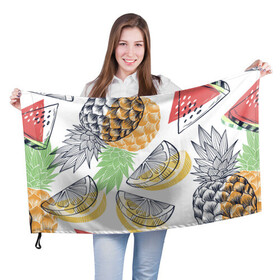 Флаг 3D с принтом Сочное настроение в Курске, 100% полиэстер | плотность ткани — 95 г/м2, размер — 67 х 109 см. Принт наносится с одной стороны | ананас | иллюстрации. | лето | лимон | настроение