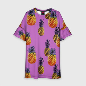 Детское платье 3D с принтом Ананасы в Курске, 100% полиэстер | прямой силуэт, чуть расширенный к низу. Круглая горловина, на рукавах — воланы | ананас | жара | желтый | красный | летний принт | летняя | лето | минимализм | фрукты | футболка в полоску