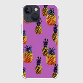 Чехол для iPhone 13 mini с принтом Ананасы в Курске,  |  | ананас | жара | желтый | красный | летний принт | летняя | лето | минимализм | фрукты | футболка в полоску
