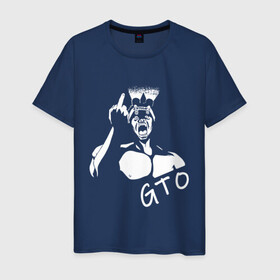 Мужская футболка хлопок с принтом GTO V1 в Курске, 100% хлопок | прямой крой, круглый вырез горловины, длина до линии бедер, слегка спущенное плечо. | белый | лицо | онидзука | силуэт | средний палец | фонарик