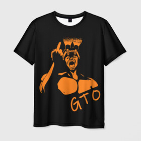 Мужская футболка 3D с принтом GTO V1 3D в Курске, 100% полиэфир | прямой крой, круглый вырез горловины, длина до линии бедер | белый | лицо | онидзука | силуэт | средний палец | фонарик