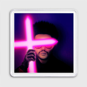 Магнит 55*55 с принтом The Weeknd - Blinding Lights в Курске, Пластик | Размер: 65*65 мм; Размер печати: 55*55 мм | blinding lights | music | pop | star boy | the weekend | the weeknd | музыка | уикенд