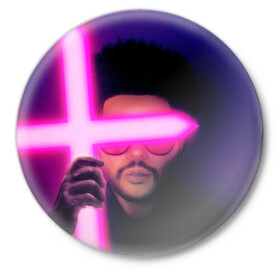 Значок с принтом The Weeknd - Blinding Lights в Курске,  металл | круглая форма, металлическая застежка в виде булавки | Тематика изображения на принте: blinding lights | music | pop | star boy | the weekend | the weeknd | музыка | уикенд