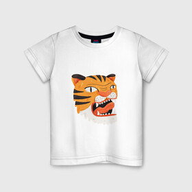 Детская футболка хлопок с принтом Mad tiger в Курске, 100% хлопок | круглый вырез горловины, полуприлегающий силуэт, длина до линии бедер | Тематика изображения на принте: берсерк | злось | пантера | показывать язык | тигр